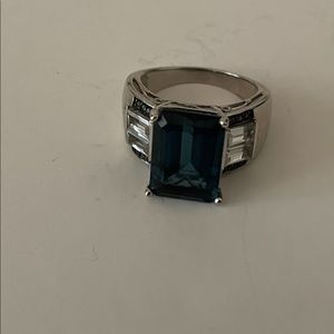 925 Silver London Blue Topaz Ring with white topaz accent stones